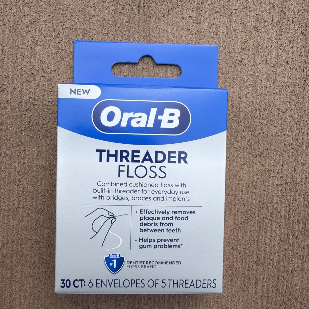Oral-B Threader Floss 30 Count Dental Floss Threaders Braces Bridges Implants